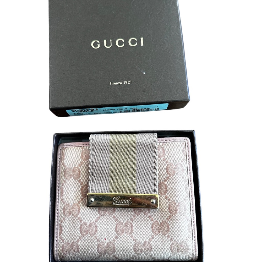 Gucci Pink/Beige GG Canvas Denim and Leather Italy Guccisma Flap Wallet